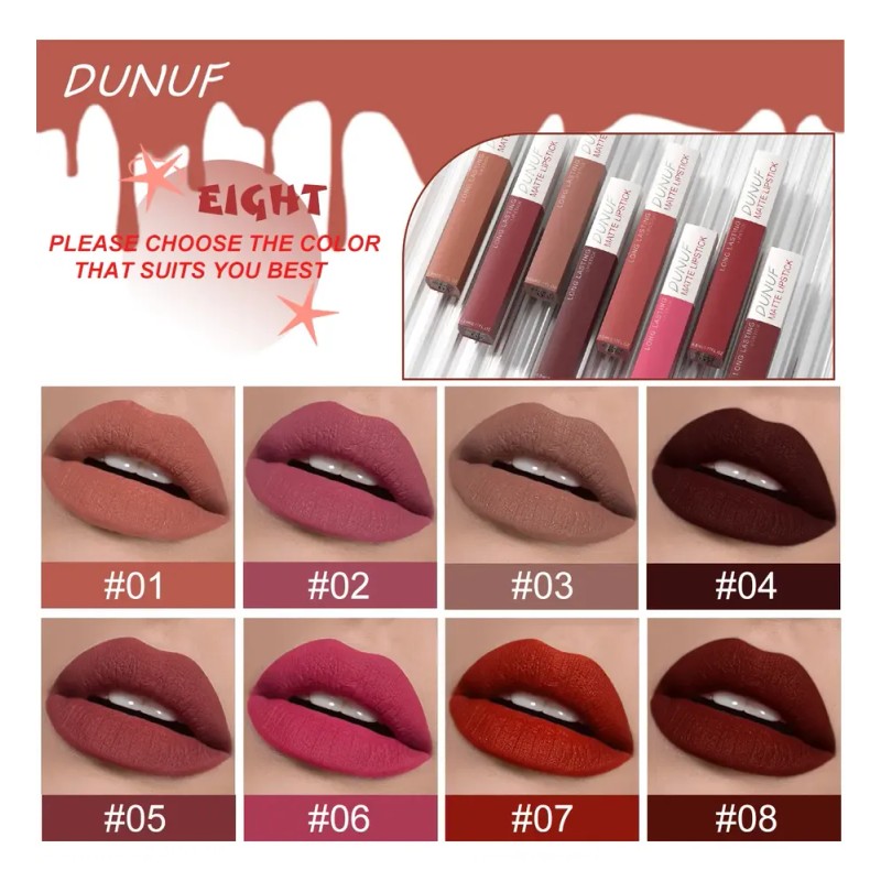 Estuche De Brillos De Labios Dunuf 8 Pzas, Larga Duración