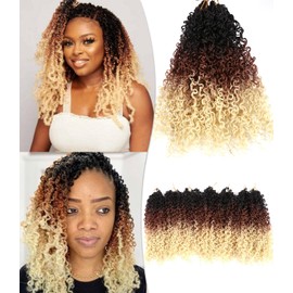 14 Inch Yanky Twist Crochet Hair Pre-looped 7 Packs Yankee Twist Hair Brown Senegalese Twists Crochet Hair with Curly Ends Synthetic Crochet Braids (T1B/27/613, 14 Inch (Pack of 7))