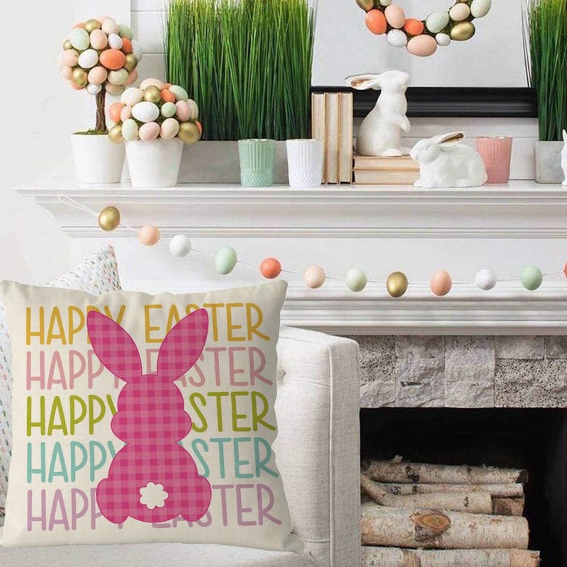 GAGEC Easter Pillow Covers 18x18 Inch Happy Easter Bunny Throw