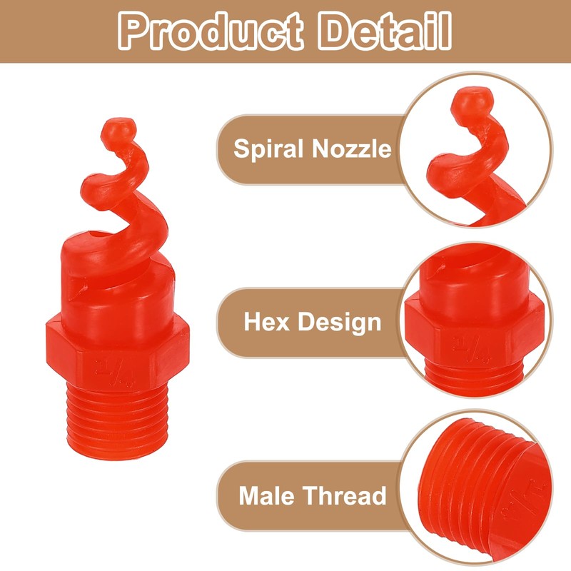 sourcing map 6Pcs Spiral Cone Nozzles, 1/4" Male PP Plastic