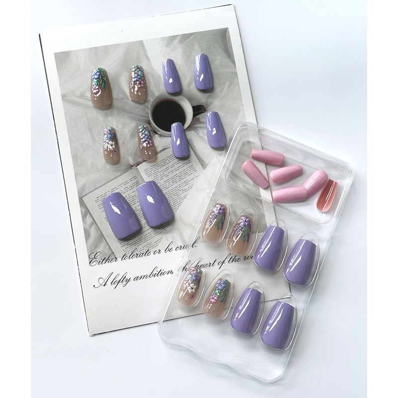 Coffin Press on Nails Medium Length Fake Nails Artificial False