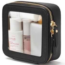 M-YOUNG Mini Clear Makeup Bag Travel Cosmetic Case Transparent Toiletry Bag with Zipper,Portable Make Up Cute Small Travel Cosmetic Bag for Women Waterproof Toiletry Bag (Black)