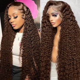 CHEETAHBEAUTY #4 Chocolate Brown Deep Wave 13X6 HD Transparent Lace Front Wigs Human Hair 10A Grade Human Hair Wigs for Black Women Pre Plucked with Baby Hair 250% Density(28inch)