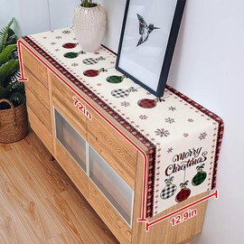 Christmas Table Runner 72 Inchs Long Yuletide Tablecloth Farm Xmas Bauble Snowflake Yulefest Tablecover Tablerunners Seasonal Winter Kitchen Dining Table Decoration for Holiday Dining Room Party Decor