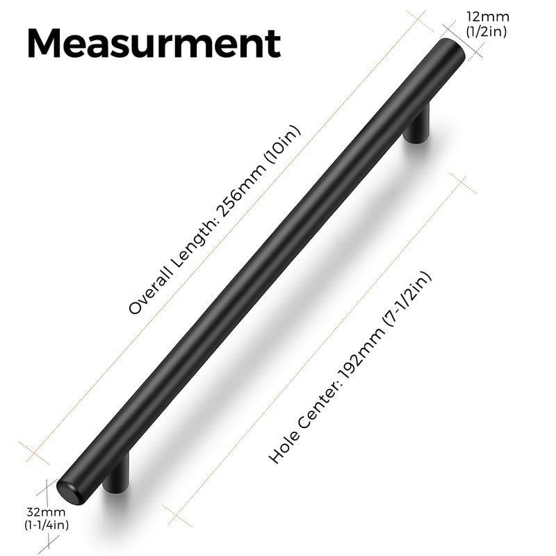Ravinte 10 Pack Kitchen Cupboard Handles Black Cupboard Handles 192mm