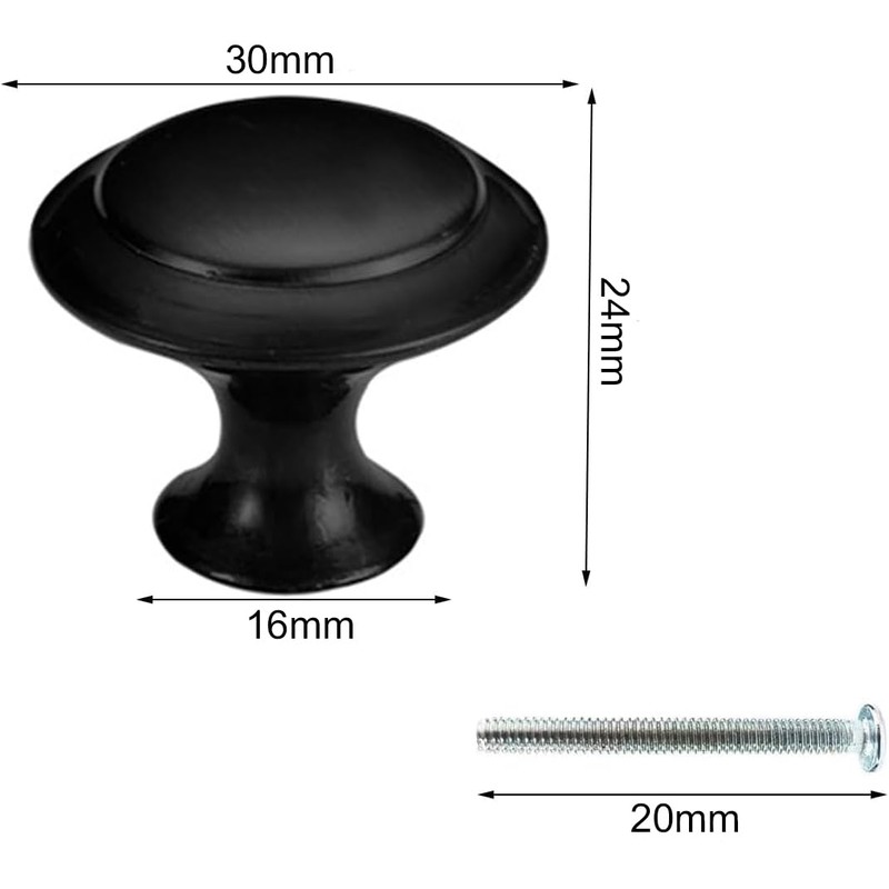 24Pcs Black Cabinet Knobs, BetterJonny 30mm Round Kitchen Drawer Knobs