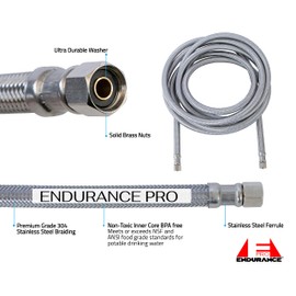 Endurance Pro 15 Foot Universal Ice Maker Flexible Braided Stainless Steel Water Supply Hose Connector Connection, 1/4 x 1/4 Inch Compression Fittings (1, 15 Foot)