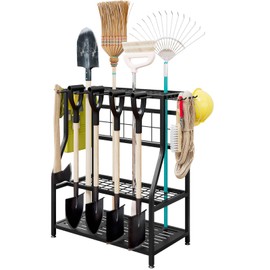 YIZAIJIA Garden Tool Organizer Holder Heavy Duty Steel Rack Up to 60 Long Handled Tools for Garage Shed Outdoor Garden Yard Black