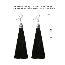 Flongo Fashion Jewelry earrings, long dangle drop tassel dangling tassel Ball Pendant Earrings Bohemian Earrings Ear Stud Earrings Black/Blue/Red/White/Brown Multi Tassel Women Girl, Alloy, Black