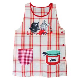 Dyna Works Daisuki Moomin Series Apron, Side Buttons, 2 Pockets, Nursery Teacher (Stinky, Check, Orange Red), Stinky Check Orange Red