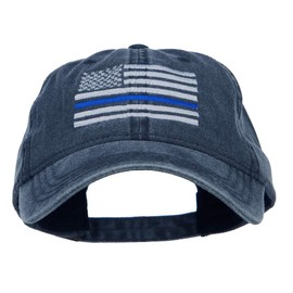 e4Hats.com Thin Blue Line Silver USA Flag Embroidered Washed Cap - Navy OSFM