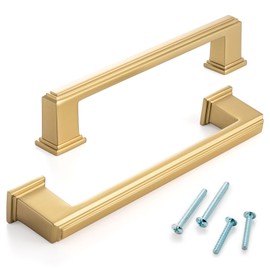 ASKANO 5 Inch Hole Centers, Brushed Gold Stepped Kitchen Cabinet Pull Handle ZP2206 | Pack of 10, Solid Hardware for Drawer, Dresser, Bathroom, Vanity, Furniture Door, Cupboard, Bedroom, 5"