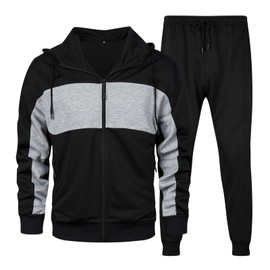 LBL Leading the Better Life Track Suits Mens 2 Piece Outfit Casual Color Block Sports Jogging Sweatsuit Set Blackgray L