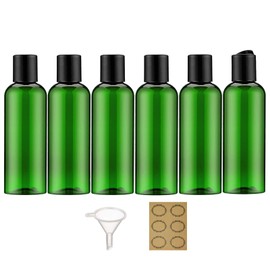 Apstaqeoo 6PC 100ML Plastic Bottles with Disc Top Flip Cap Empty Squeeze Bottle Refillable Travel Container Dispenser with 1 Funnel & 6 Label TSA Approved for Liquid Lotion Toiletries Cosmetic（Green）