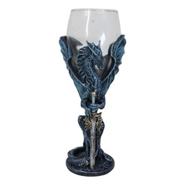 Ebros Gift Ruth Thompson Blue Dragon Sea Blade Sword Glass Wine Goblet Chalice Cup Dragon Blade Series Collection Mythical Fantasy Party Hosting Accent