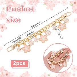 PH PandaHall 8.1 Inch Golden Wallet Extension with Flower Pendants, 2 Pieces, Short Bag Strap, Alloy Bag, Chain Strap, Handle Chain for Shoulder Bag
