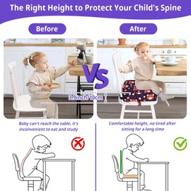 TOTIDYH SitzerhöHung Stuhl Kind, Tragbare Rutschfestes Sitzkissen Kinder, Waschbar SitzerhöHung Kinder Stuhl mit 2 Sicherheitsgurten, Zerlegbar StuhlerhöHung Kind(Bär Dunkelblau）