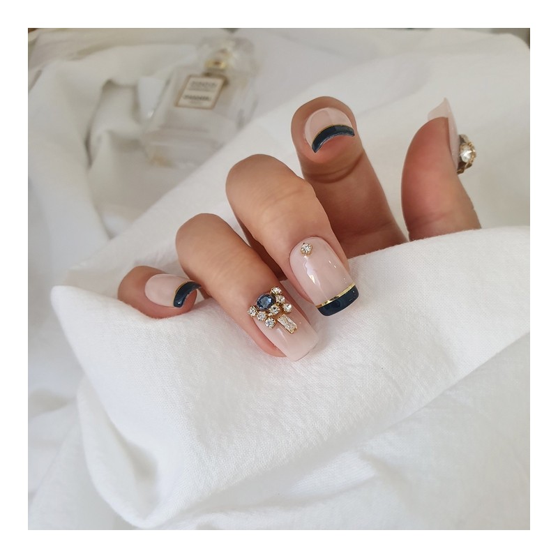Royal Blue Denim Handmade Nail Tips - Natural / 로얄