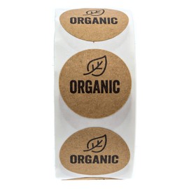 Organic Made Stickers / 1" Inch Round Natural Kraft Organic Stickers/Organic Labels 500 Labels per roll
