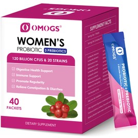 OMOGS Women's Probiotic,120-Billion-CFUs, 18 Strains, with 3 Prebiotics and Cranberry Extract, Help for Immune Booster, Digestive Health, Gut Health and Vaginal Health