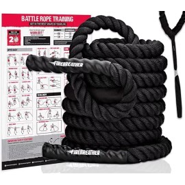 FIREBREATHER Battle Exercise Workout Ropes with Anchor and Training Poster - 1.5" 30 FEET