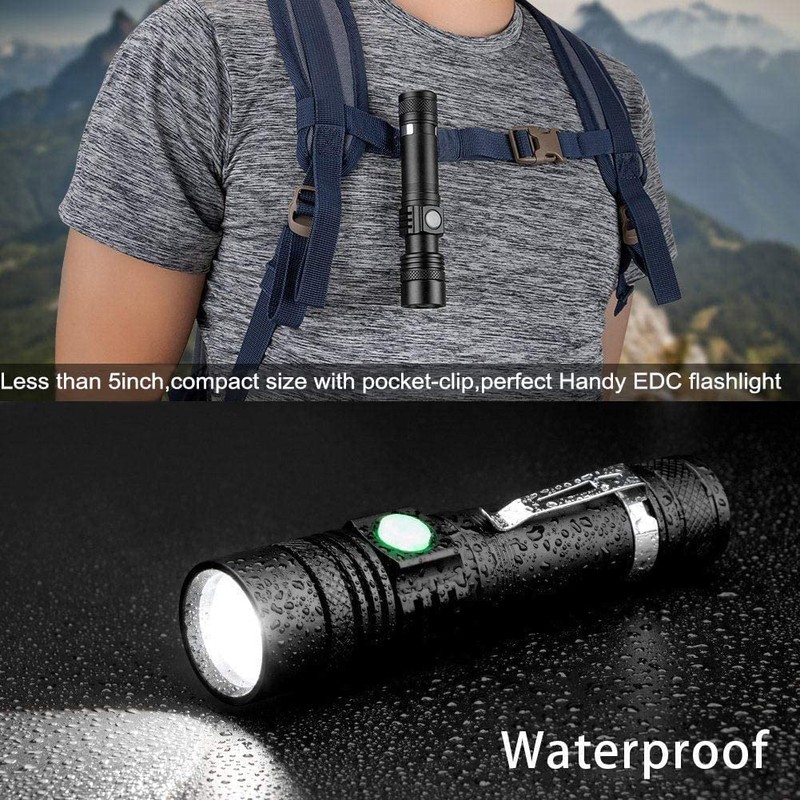 Rechargeable LED Tactical Flashlight, Pocket-Size Small LED Flashlight, 2000lm, Super