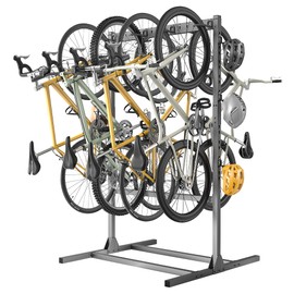 Ultrawall Freestanding Bike Stand, Vertical Bike Storage Stand Rack for Garage, Indoor Bicycle Organizer with Adjustable Hooks, Holds Up to 6 Bikes & 6 Helmets