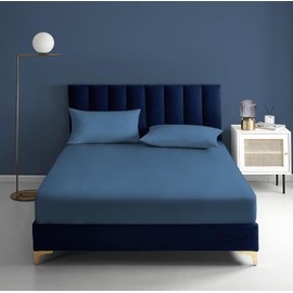 RUN HELIX 135x190 cm Double Fitted Sheet - Deep Pocket 16 inch (40cm) Soft Microfibre Fabric Deep Fitted sheets double bed Elasticated double bed sheet Anti-Fade and Anti-Shrinkage (Indigo blue)