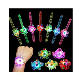 Paquete de 12 pulseras giratorias con luz LED, recuerdos de fiesta para niños de 4 a 8 a 12, suministros de fiesta que brillan en la oscuridad, regalos de cumpleaños, juguetes de caja del tesoro, bolsas de regalos para niños