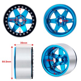ZuoLan 4pcs 2.2inch RC Beadlock Wheel Rim 35mm Aluminium Rims for 1/10th RC Crawler Car Axial Wraith RR10 90018 90048, TRX4 RC Model Car (Blue)