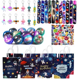 Yhjxly 98 Piece Space Party Bag Set, Astronaut Party Gifts, Space Birthday Decoration, Space Gift Bags, Key Ring, Bouncy Ball, Snap Bracelets, for Space, Children's Birthday, Space Decoration