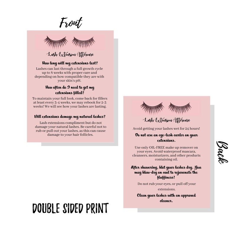 Lash Extension After Care Instruction Cards for Clients | Post