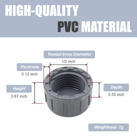 Joyangy 10-Pack 1/2" Grey PVC Pipe Fittings End Female Thread Cap Plug Adapters, Sturdy and Easy Install for Plumbing Applications, Perfect for DIY Projects, Pipe Repair and Modification