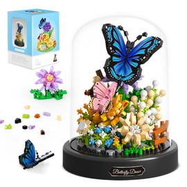 Flower Bouquet Building Kit for Adults, 530 PCS Animals Flowers Botanical Collection Mini Building Blocks Set, Valentine's Day for Her Mom Women Wife Girlfriend (Butterfly)