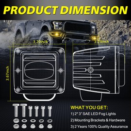 AKD Part 3" SAE Yellow Fog Lights DOT Approved Square LED Cubes for Trucks