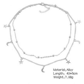 Yienate Necklace For Woman Teens Double-layer Simple Moon and Star Necklace Charms For Girls (Silver)