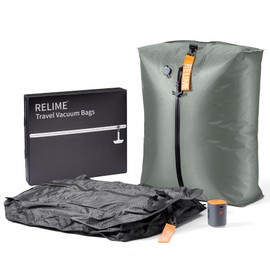 Relime Classic Series Vacuum Bags for Travel Luggage with Wireless Pump, Compression Bags for Carry On Suitcases and Backpack, Vacuum Seal Packing cube for Cloth Packing ((2PC + PUMP Gray & Green)