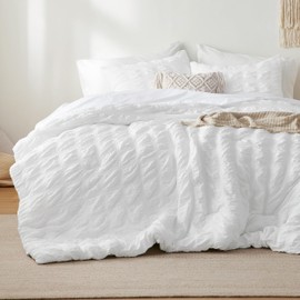 Bedsure Bed in a Bag King - King Size Comforter Set 7 Pieces Plaid Seersucker Bedding Set, Soft Lightweight Down Alternative Comforter, King Bed Set (White, King)