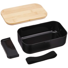 Pearl Metal D-460 Home Label Lunch Box, 33.8 fl oz (1000 ml), Bamboo Lid, Black
