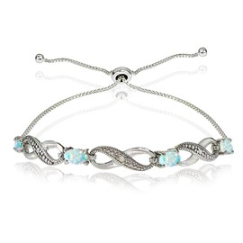 GemStar USA Sterling Silver Synthetic White Opal Figure 8 Infinity Adjustable Bolo Bracelet, Adjustable (3-10 inches), Metal, Opal