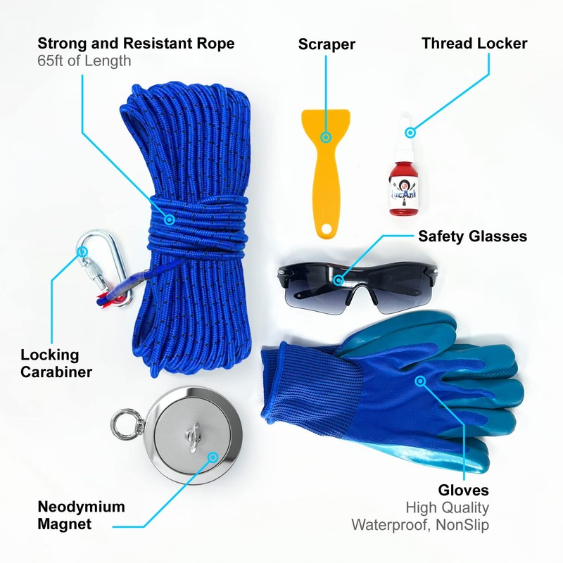 LucAnk 1700Lbs Magnet Fishing Kit | Double Sided Fishing Magnet,