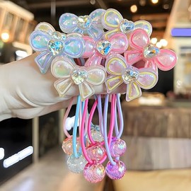 8 Coleteros con Bolitas para Niñas Pequeñas, Coloridos, con Cuentas Y Adornos, Que No Dañan El Cabello (Rosa, Morado, Rojo Rosado, Azul).