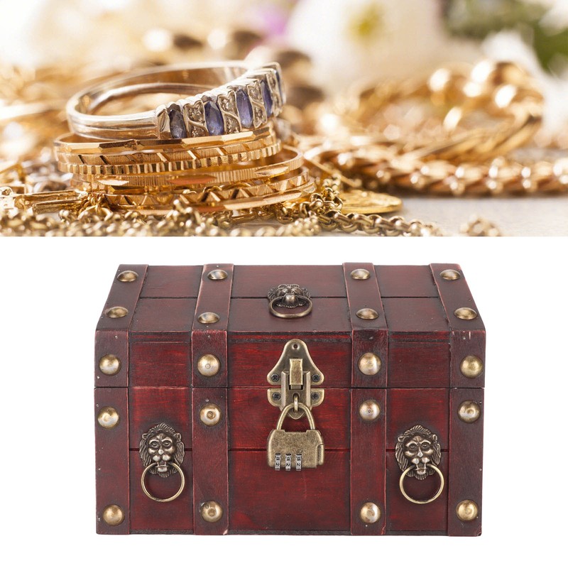 Treasure Chest Storage Box with Combination Lock Handcraft Exquisite Wood