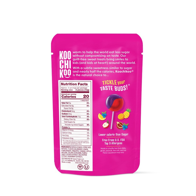 Koochikoo Organic & Sugar Free Lollipops Pouch, Assorted Fruit Flavors,