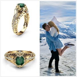 Gold Emerald Rings Gold Rings for Women Emerald Ring Dainty Green Rings Cut Emerald Gemstones Promise Ring for Her CZ Non Tarnish Gold Rings 18K Gold Plated Rings for Women (8)