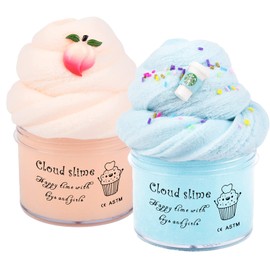 Basywiim 2-Piece Fluffy Slime Kit-Cloud Slime Set, Soft and Stretchy, Ideal Gift for Girls Boys, Fun Toy, Stress Relief Toy