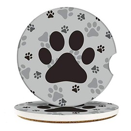 Britimes Absorbent Car Coasters 2 Pack for Cup Holders, 2.56" Ceramic Stone & Non-Scratch Cork Base Drink Coasters Dog Footprints