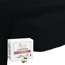 Pizuna 100% Cotton Small Single Fitted Sheet Black, 400 Thread Count Long Staple Cotton Small Single Fitted Sheet 80x200 cm, Sateen Weave 40 cm Deep Fitted Sheets 1 PC Black