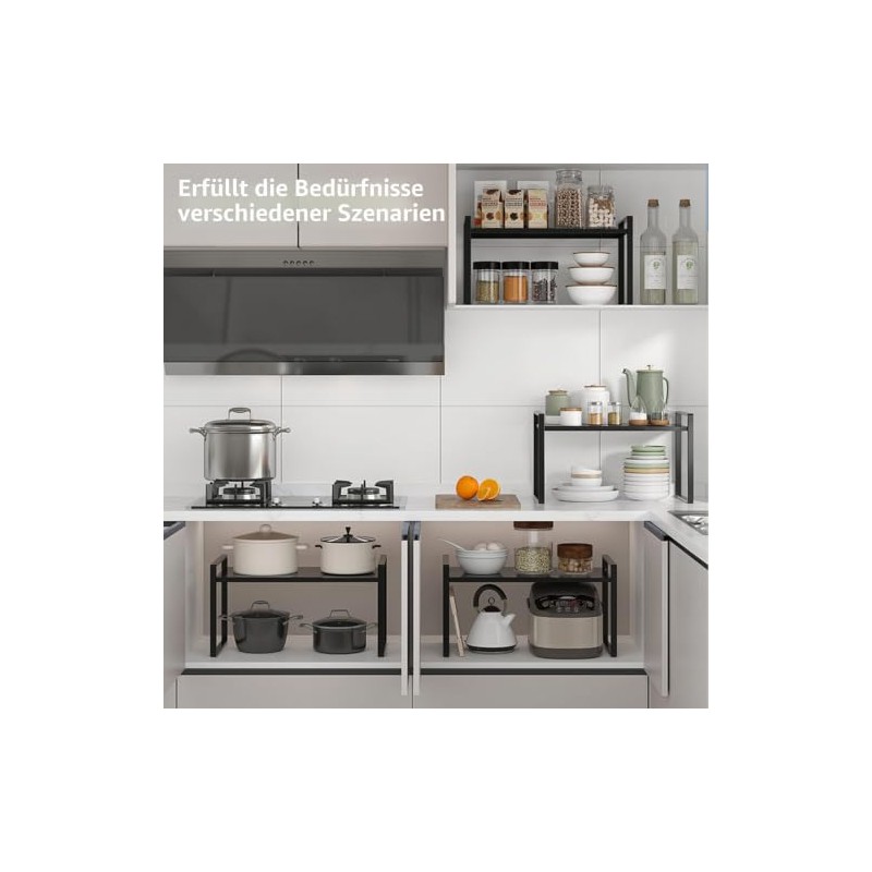 PORFOYO Extendable Cupboard Shelf, 31-55 cm, Kitchen Shelf, Kitchen Cabinet