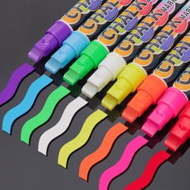 WISHOMEIN Liquid Chalk Pens for Blackboard Wipeable - 8 Colors Liquid Chalk Markers Pen with 10mm Jumbo Thick Tips, Chalkboard Markers Paint Marker for Cars Windows Glass Menu Boards